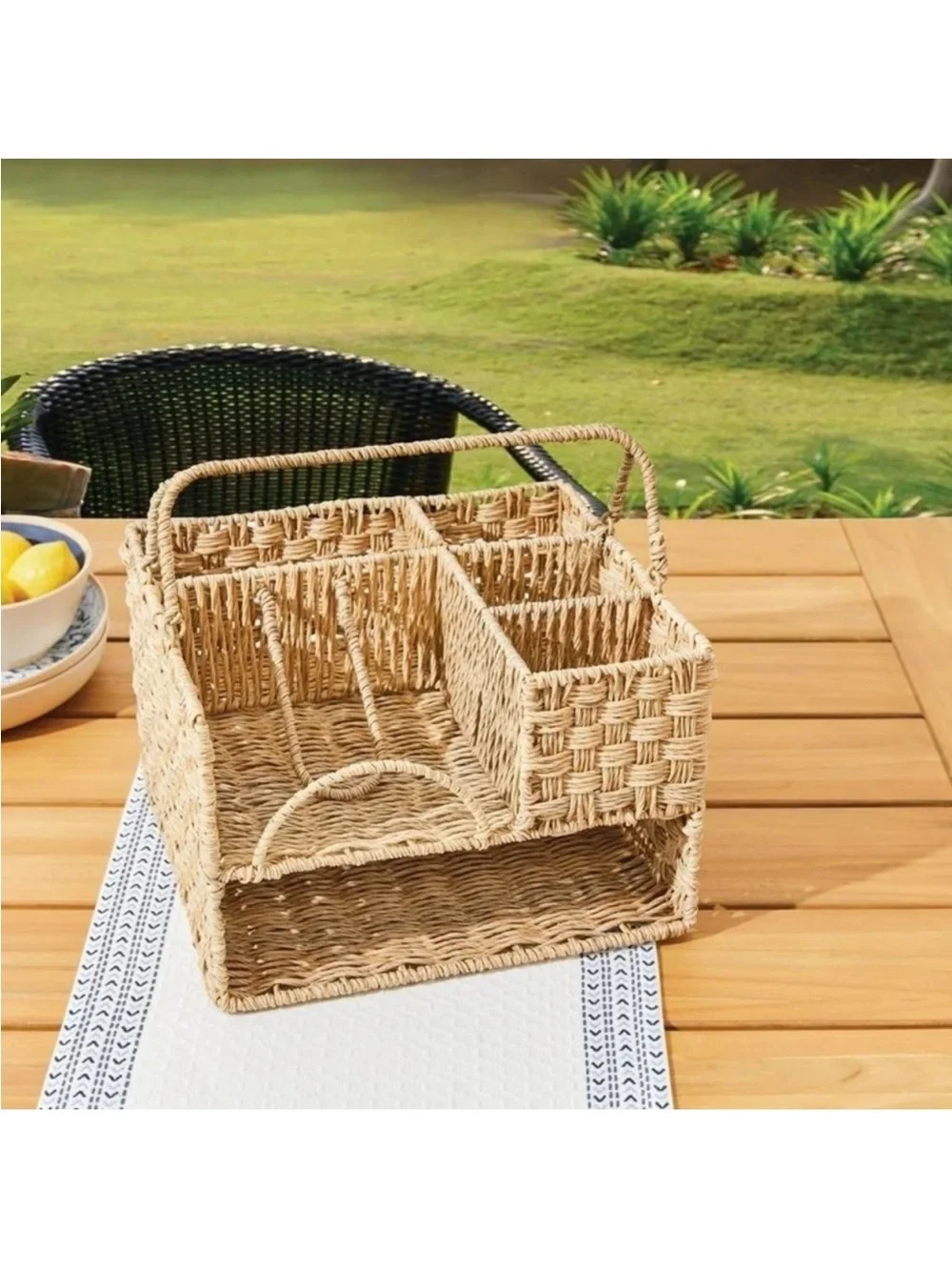 NWT Better Homes & Gardens Resin Rattan All-in-One Serving Caddy, Beige Walmart